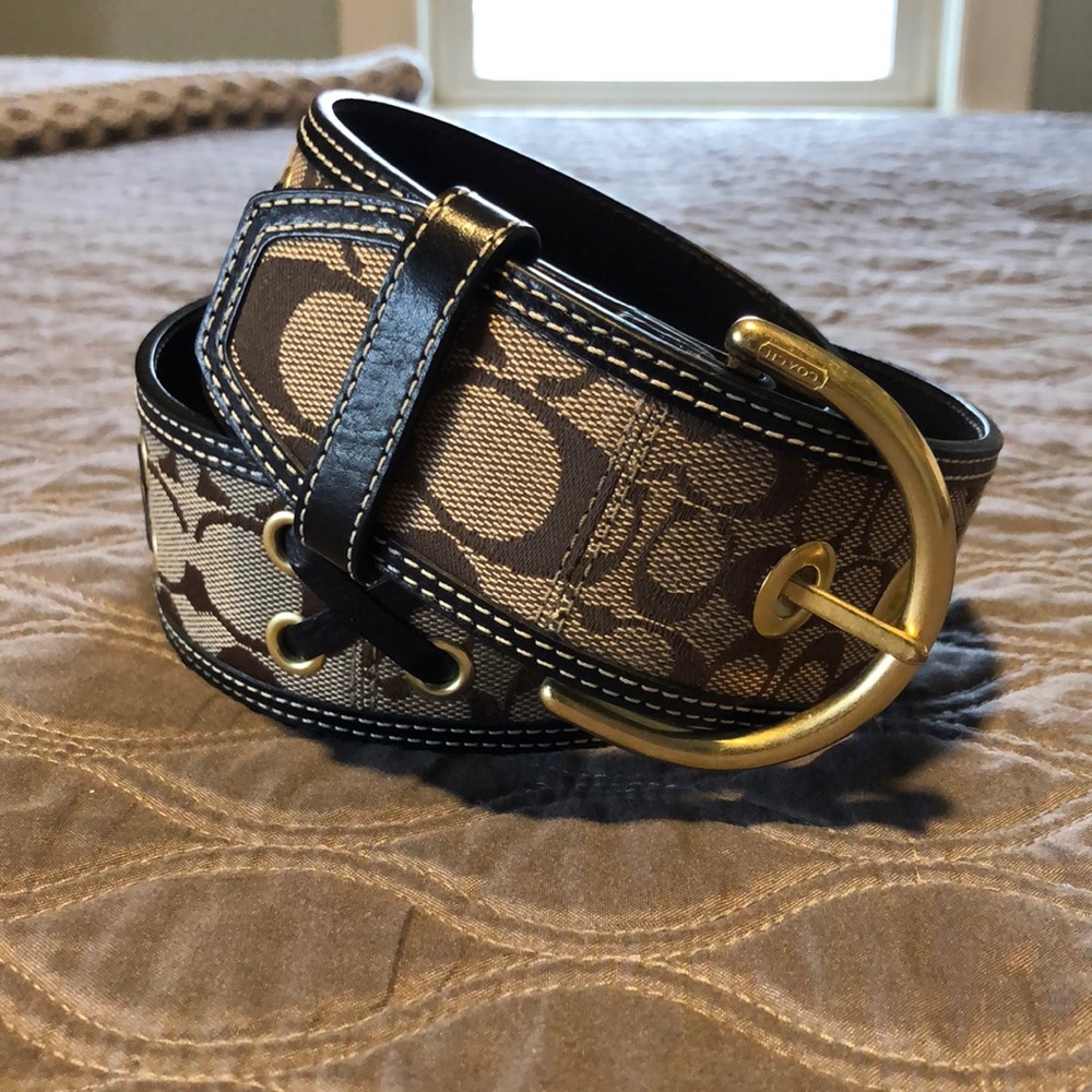 Coach Brown Signature Canvas Belt with Gold Buckle